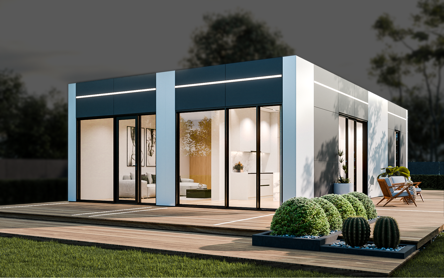 White_ExteriorSmart, Portable, Combinable, Stackable home or garden/laneway suite powered by Voice-AI Assistant built by StrongFroce.AI in Ontario, Toronto, Ottawa - Combinable image